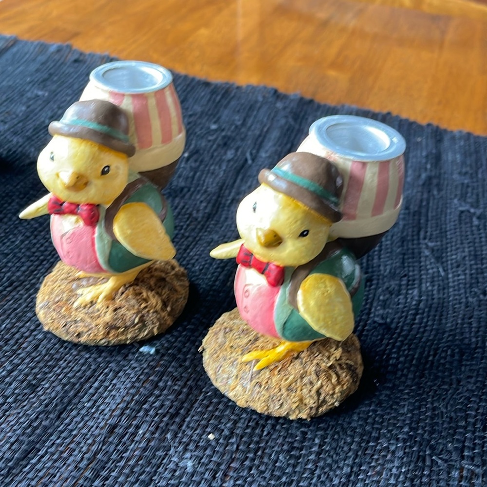 Midwest of Cannon Falls taper Candle Holders Easter spring Set of 2 chicks
